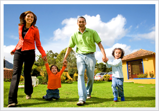 Family playing in yard